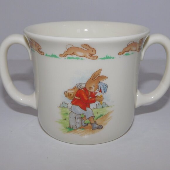 VTG Royal Doulton Bunnykins Double 2 Handled Mug Ice Cream Cart Hiker Bone China - Picture 2 of 8